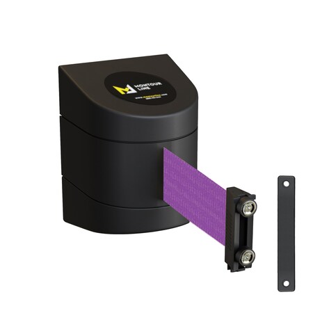 Montour Line Retractable Belt Barrier Black Magnetic Wall Mount 20' Purple Belt (M) PWM300-BK-PE-M-M-200
